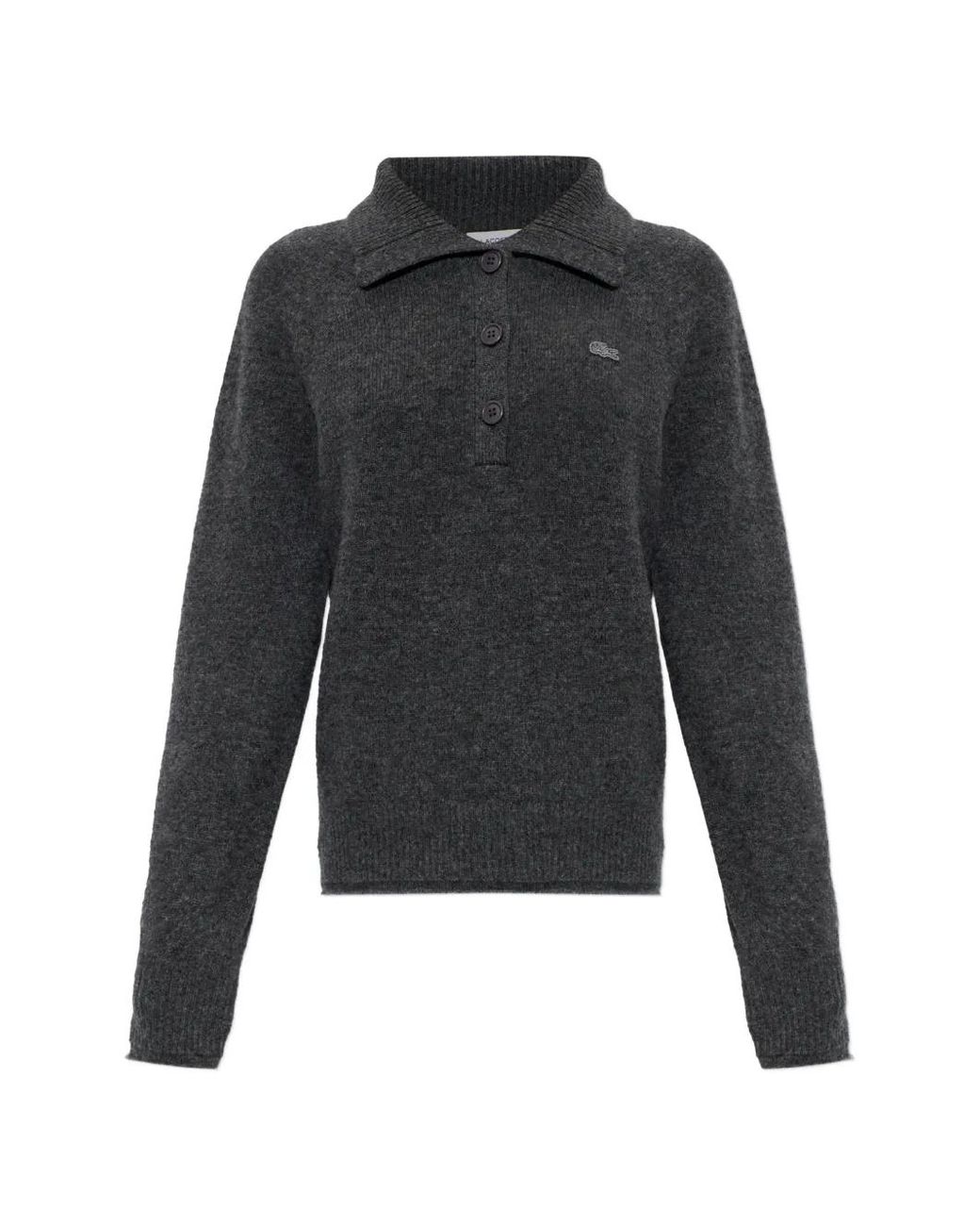 Lacoste Gray Long-Sleeve Polo-Collar Sweater
