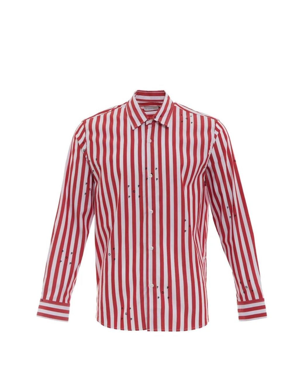 Pop Trading Co. Red Logo-Print Striped Shirt for men