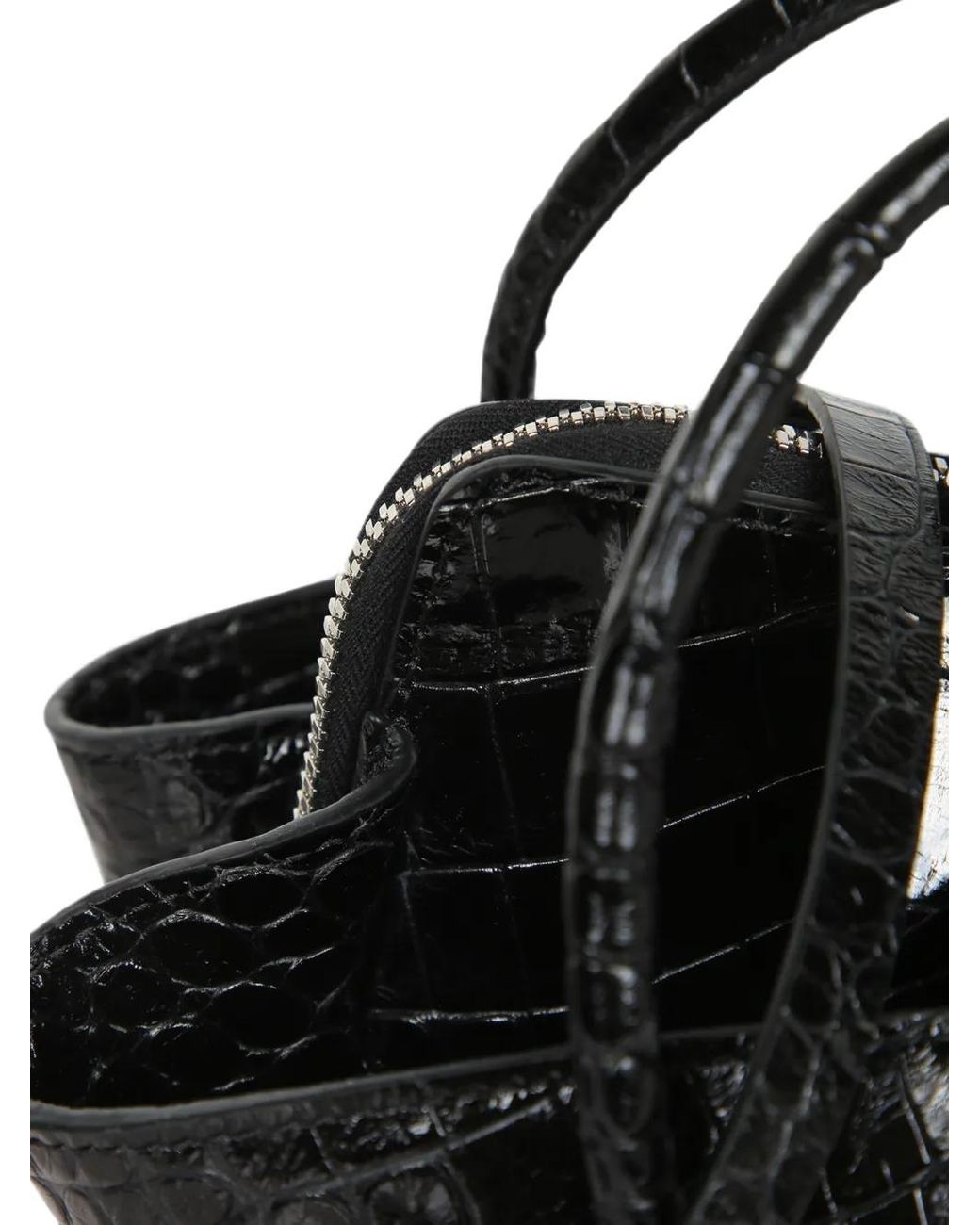 The Attico Black Mini La Passeggiata Croc-Effect Handbag