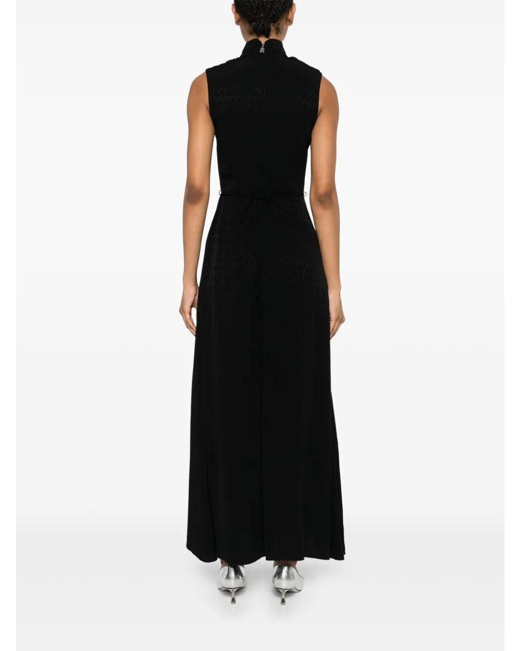 ROTATE BIRGER CHRISTENSEN Black Sleeveless Floral Textured Maxi Dress With High Neckline