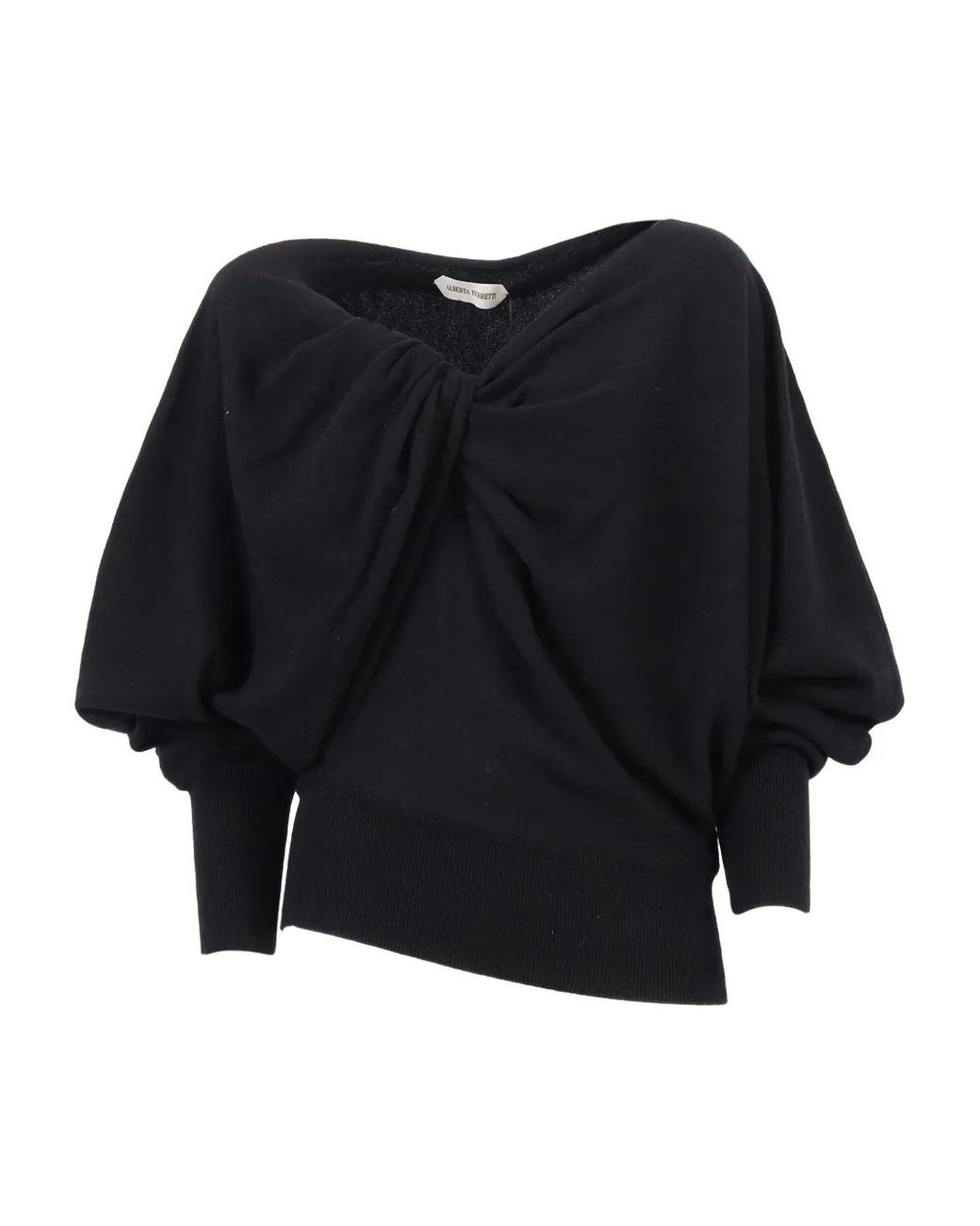Alberta Ferretti Black Draped Twisted Front Top With Voluminous Sleeves