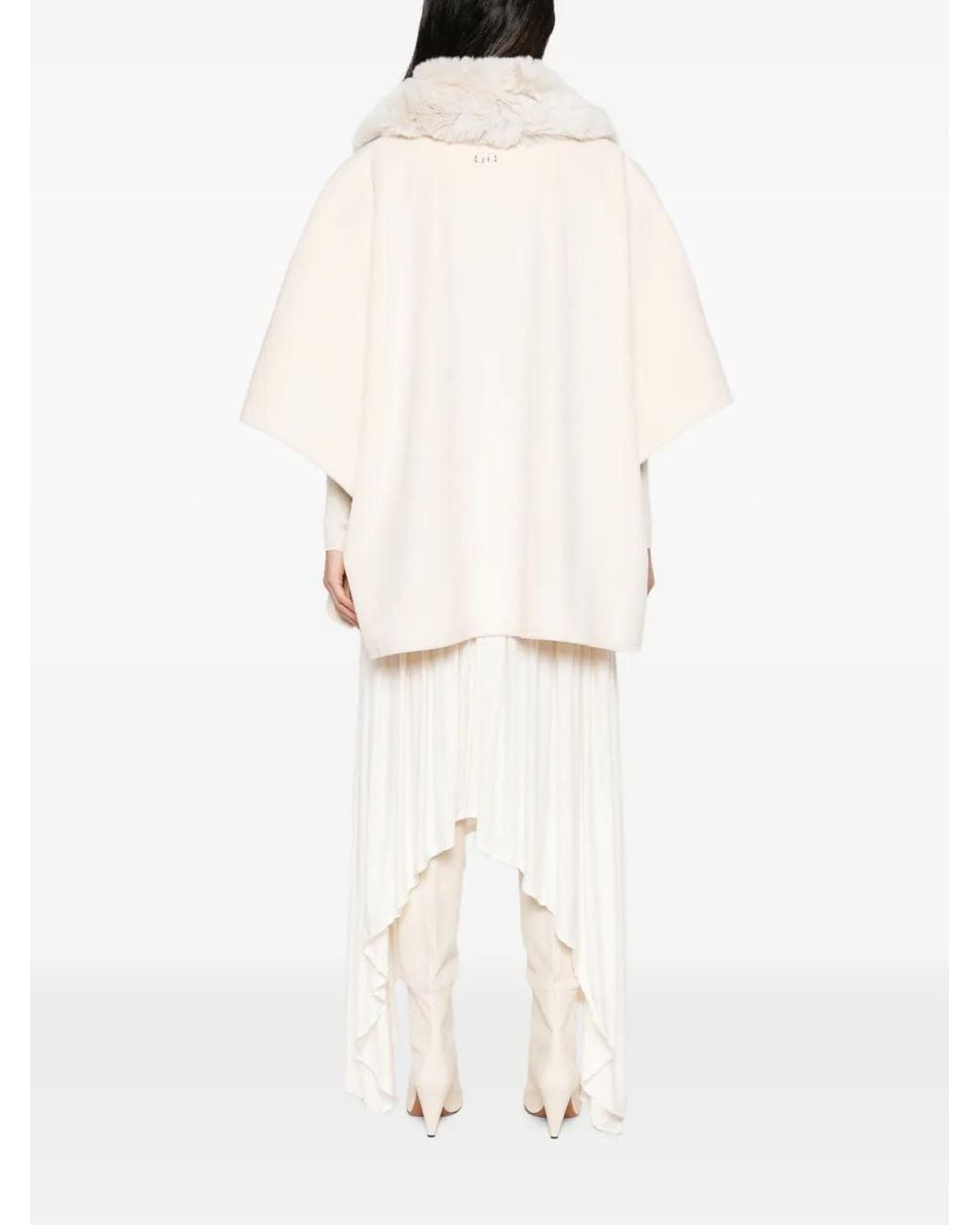 Liu Jo White Faux-Fur Collar Tie-Fastening Cape