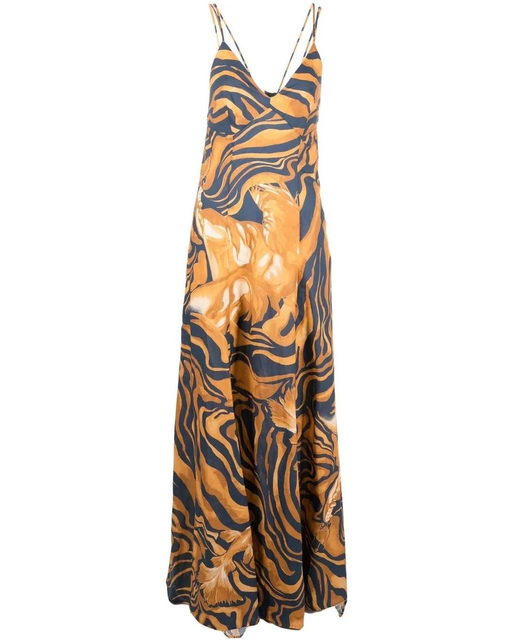 Alberta Ferretti Metallic Wave-Print Maxi Dress