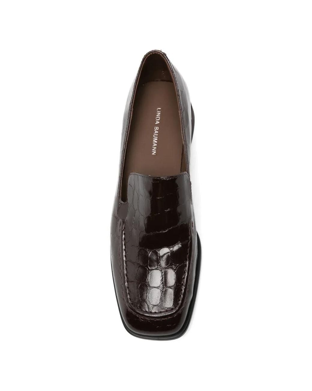 Linda Baumann Brown Crocodile-Embossed Leather Loafers