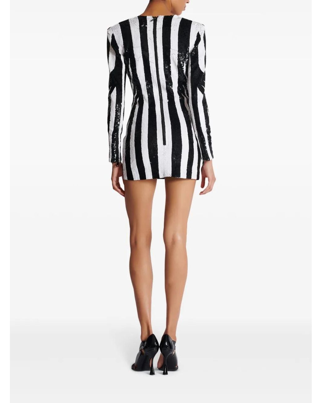 Balmain Black Embroidered Stripe Short Dress