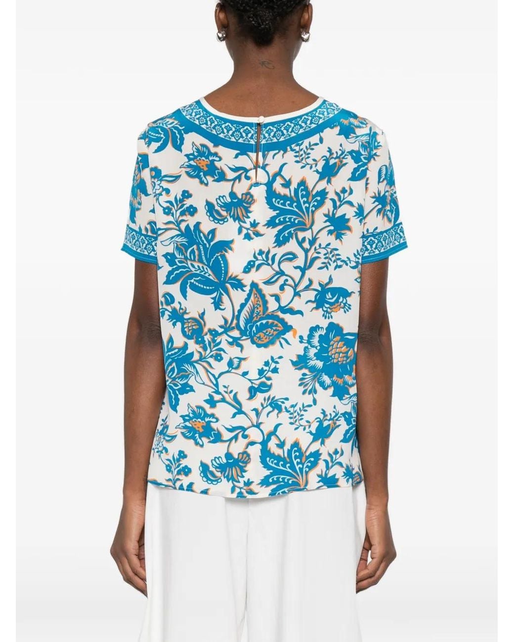 Etro Blue Floral-Print Blouse