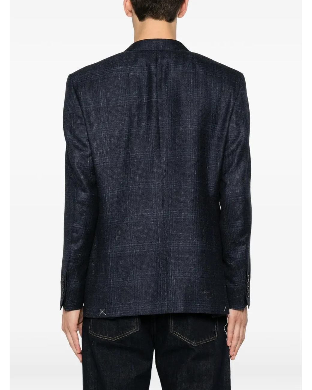 Canali Blue Check-Pattern Notched-Lapel Blazer for men