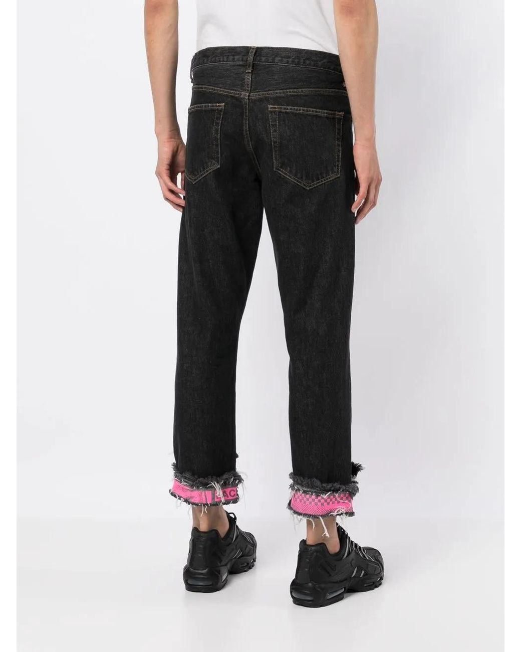 Facetasm Black Cropped Patchwork Jeans for men