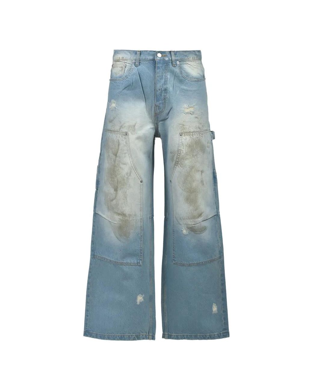 BREATH Blue Distressed Wide-Leg Jeans for men