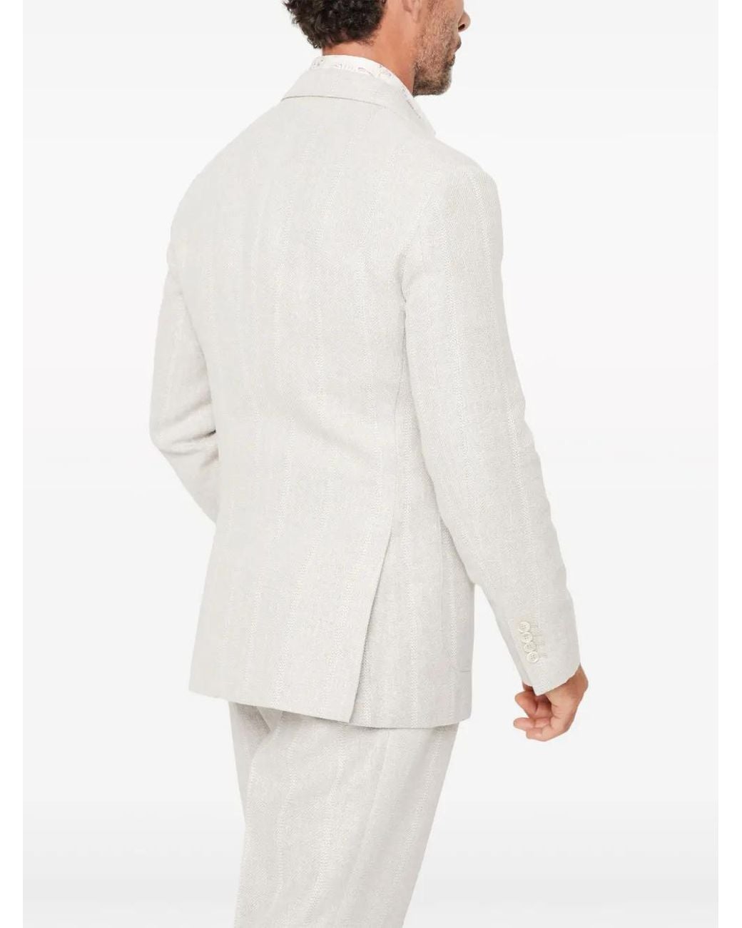 Brunello Cucinelli White Stripe-Pattern Notched-Lapels Blazer for men