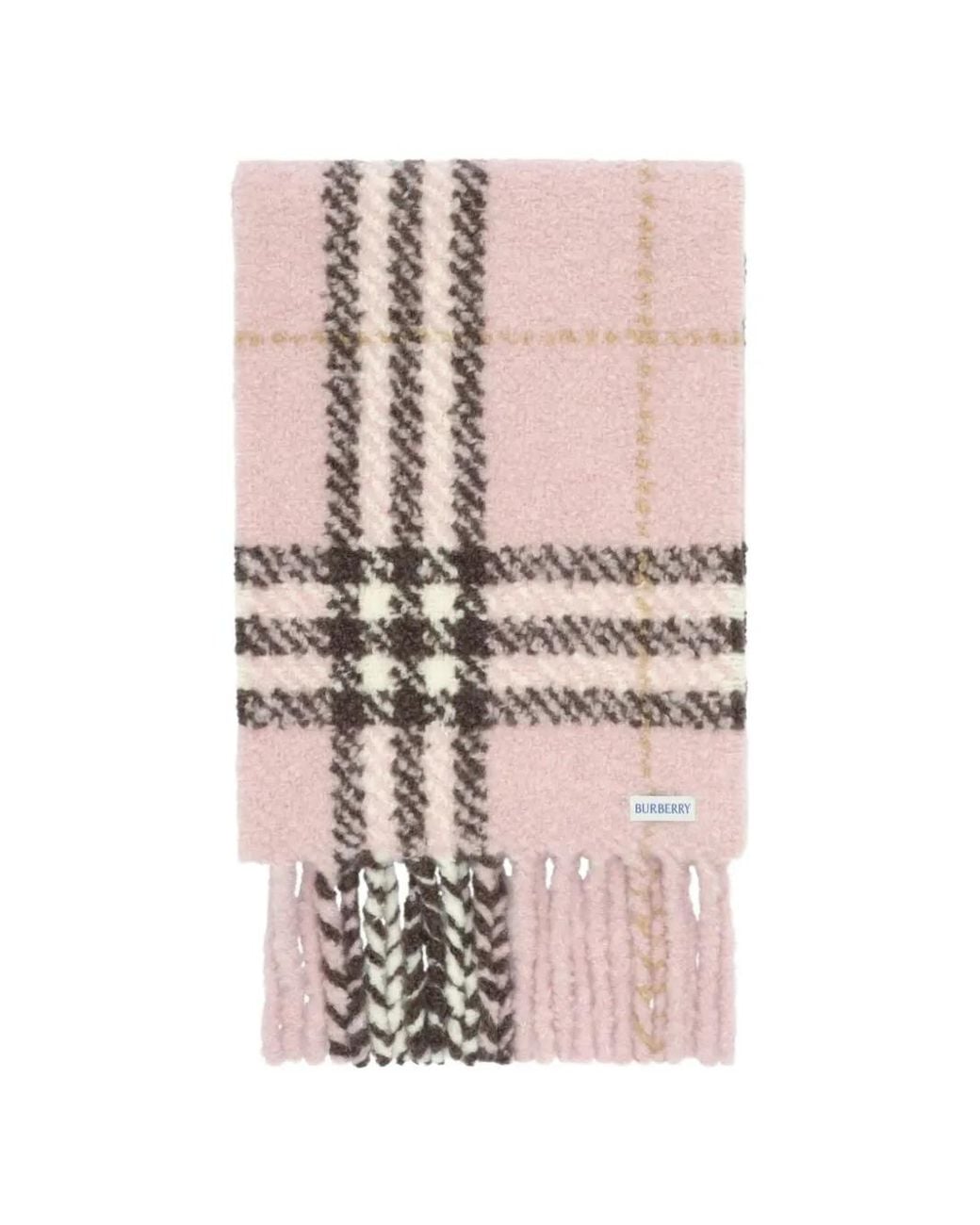 Burberry Pink Check Alpaca Wool Blend Bouclé Scarf