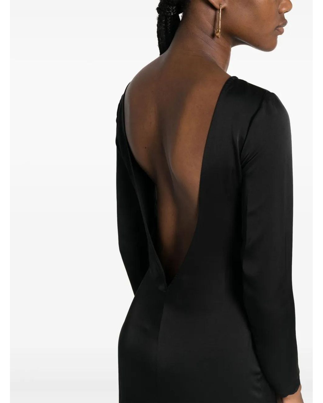 Maison Close Black Satin V-Back Maxi Dress