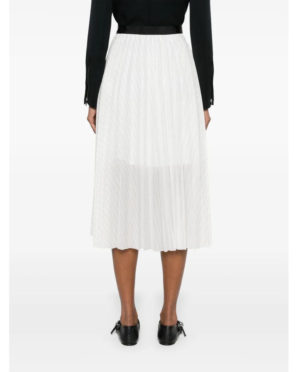 Sacai White Plissé Midi Skirt