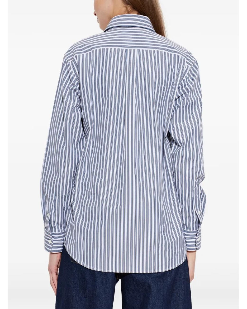 A.P.C. Blue Striped Embroidered-Logo Shirt