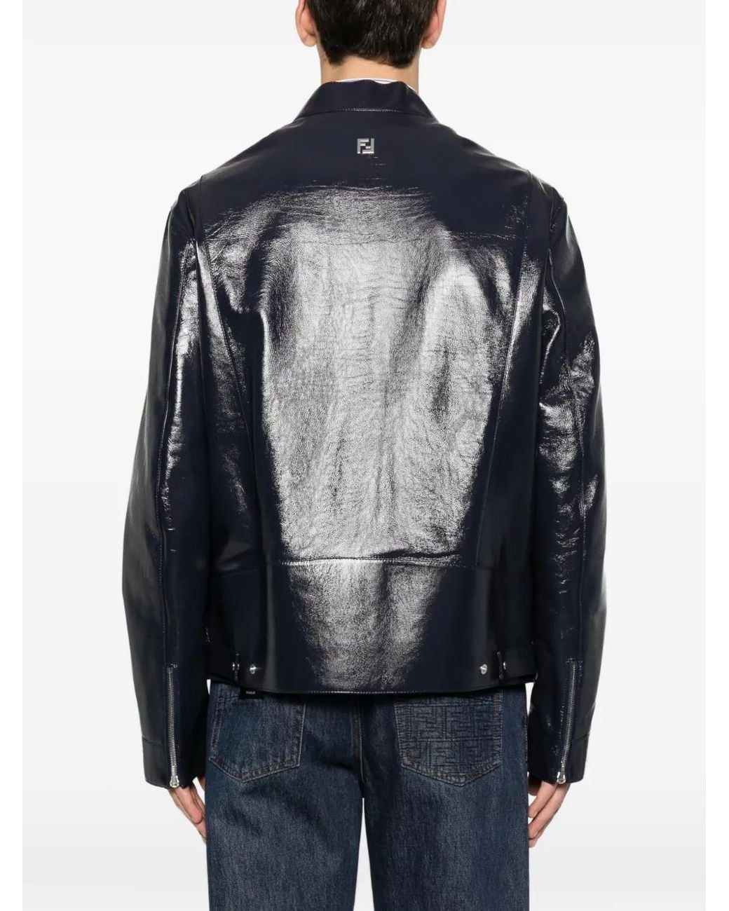 Fendi Black Leather Biker Jacket for men