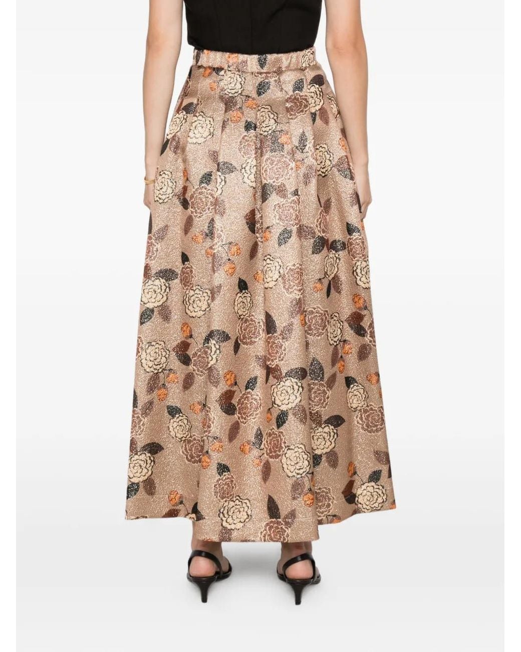 Siyu Multicolor Dalia Floral-Jacquard Pleated Maxi Skirt