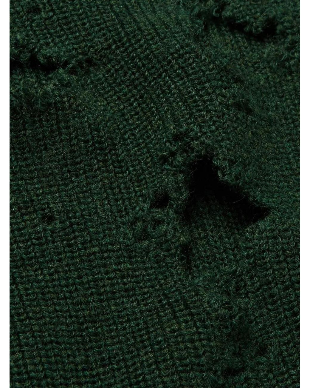 Vetements Green Distressed-Effect Wool Sweater