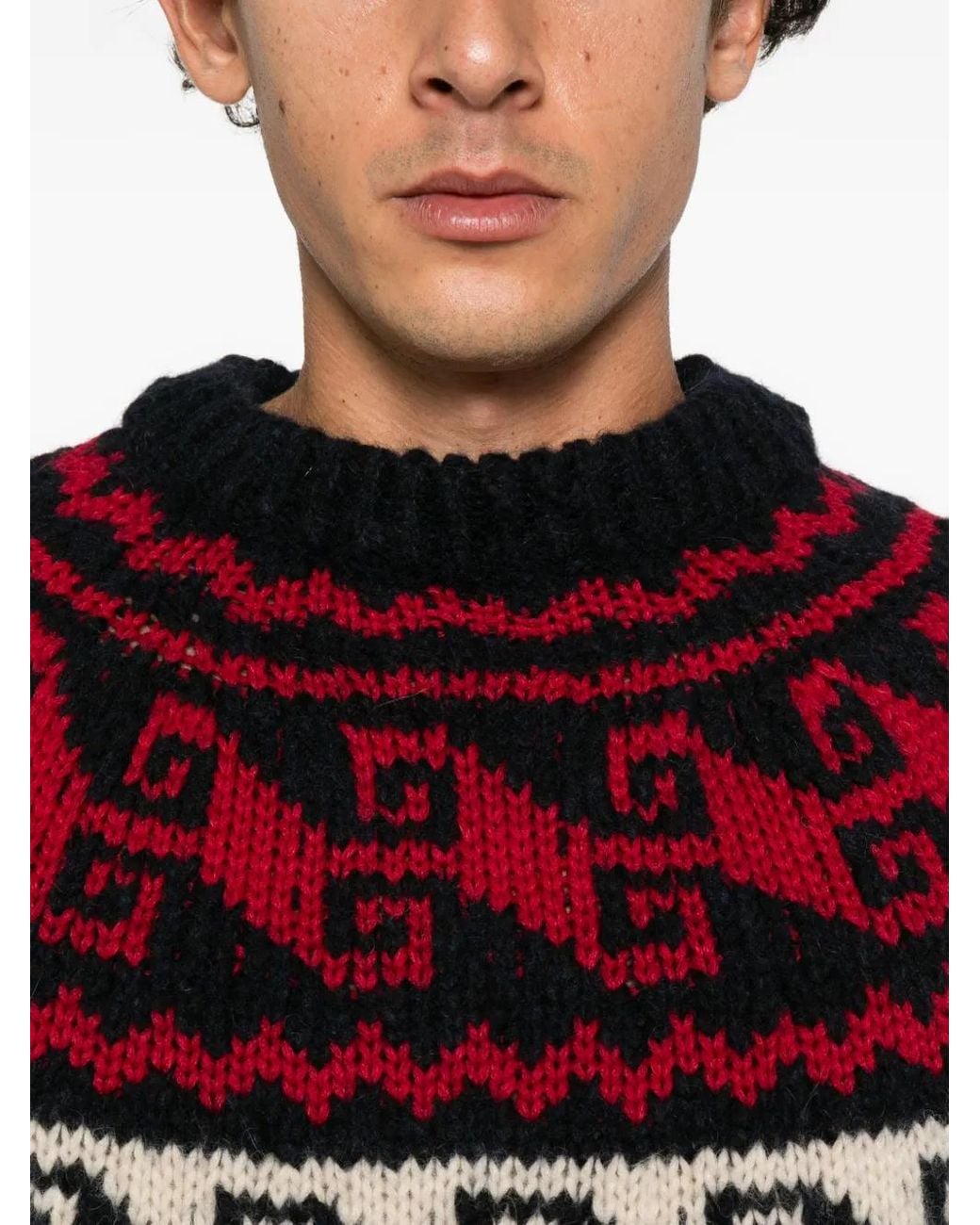 Moncler Red Geometric Jacquard-Knit Sweater for men