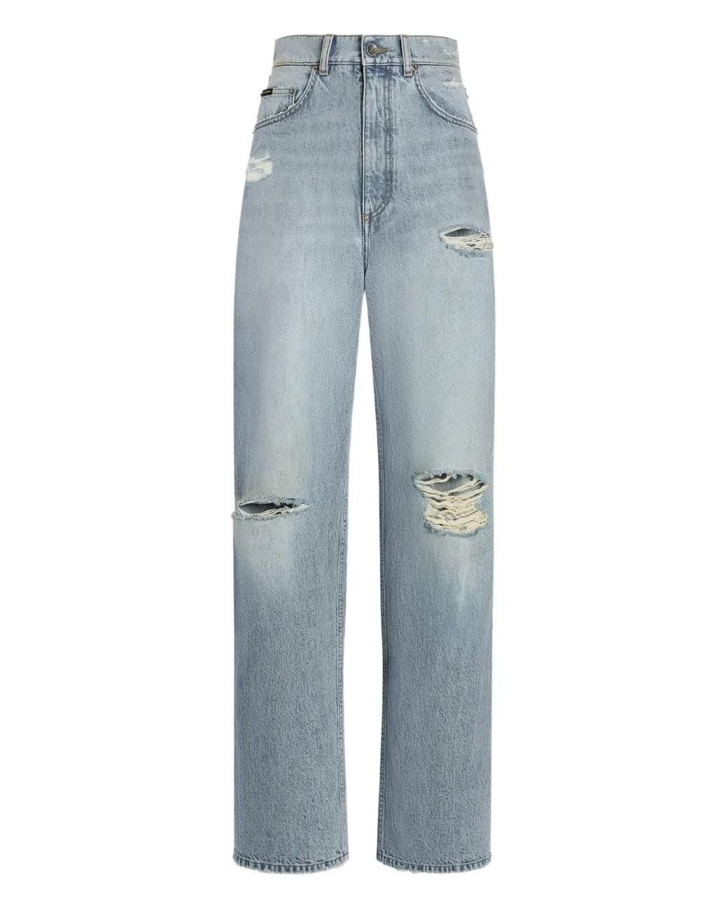 Dolce & Gabbana Blue Distressed Wide-Leg Jeans