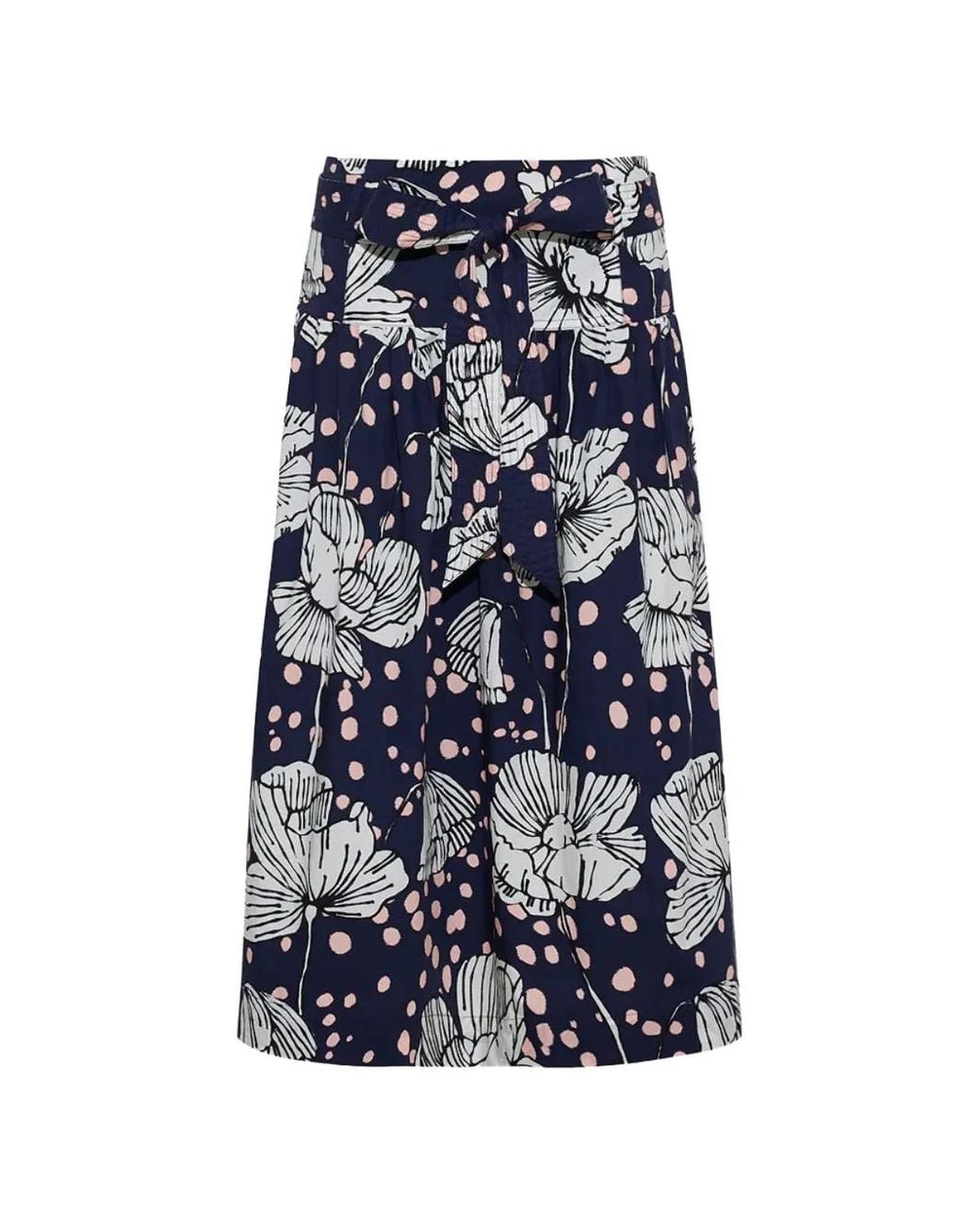 Cara Cara Blue Jiya Floral-Print Belted Midi Skirt