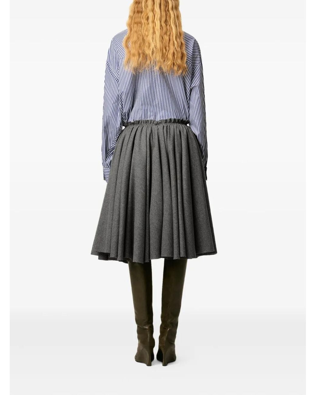 AMI Gray Corolla Wool Midi Skirt