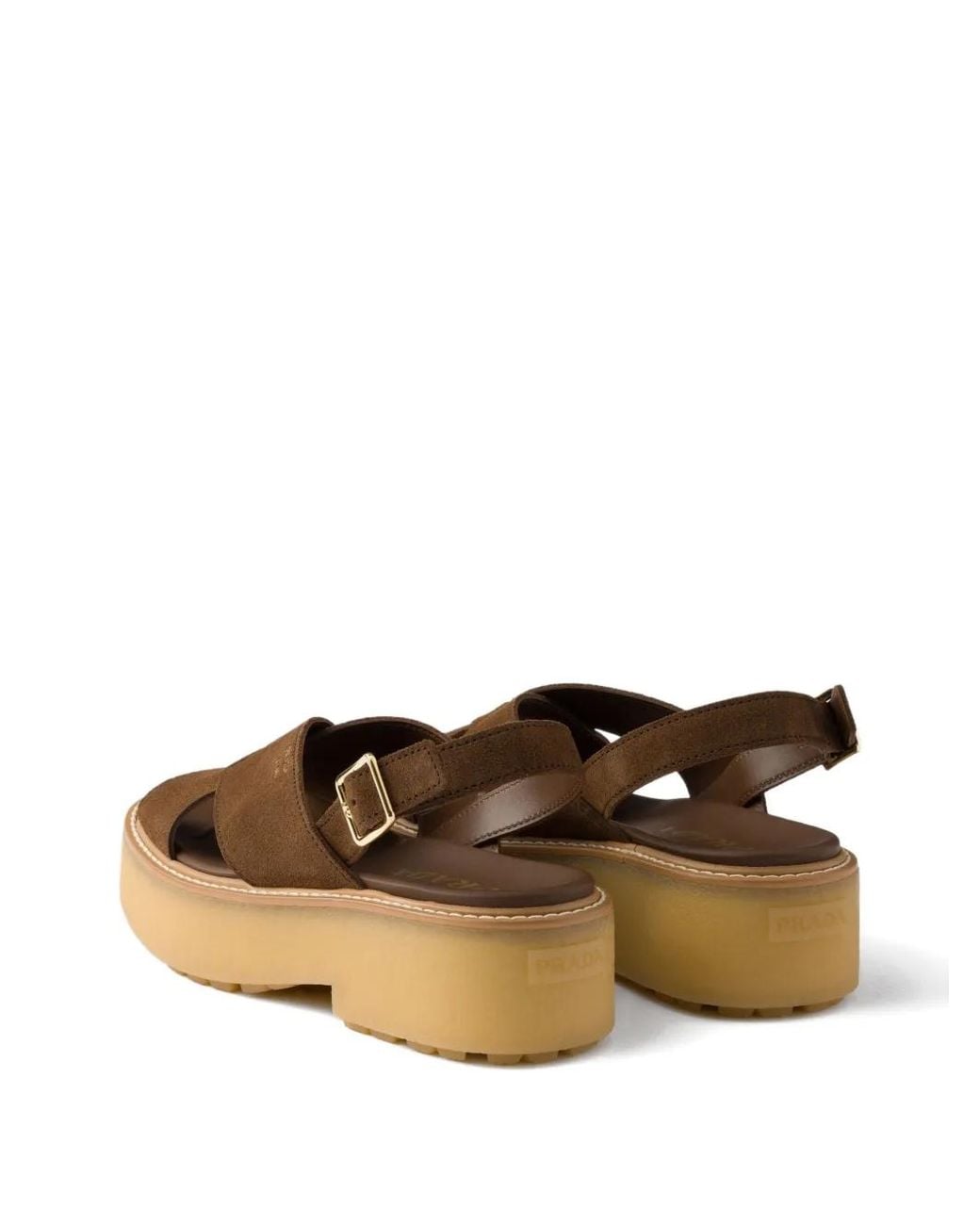 Prada Brown Buckle-Strap Suede Sandals