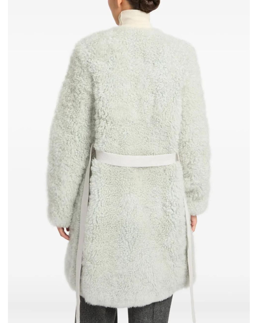Yves Salomon White Shearling Belted Coat