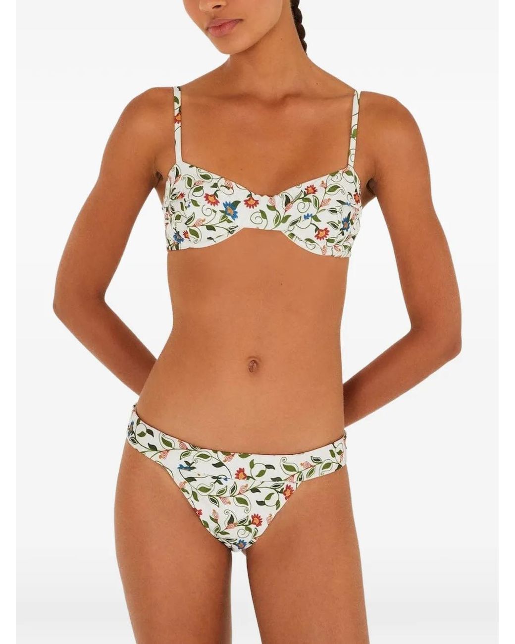 Farm Rio White Stitched Garden Band Bikini Bottoms
