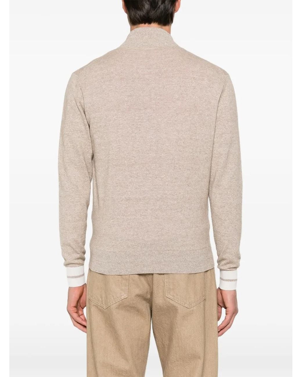Cesare Attolini Natural Zip-Up High-Neck Cardigan for men