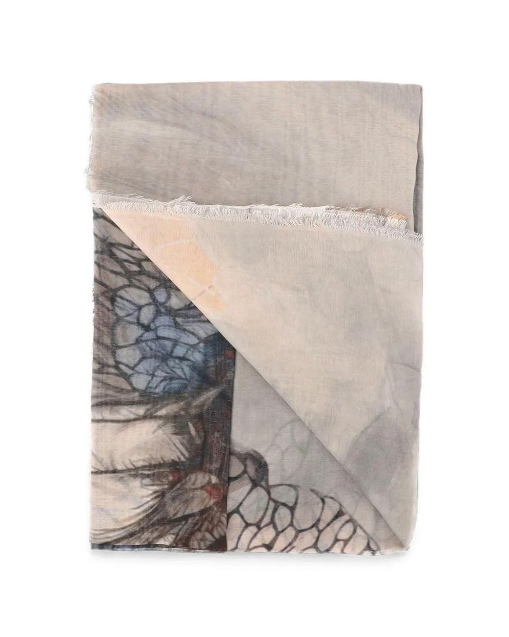 Faliero Sarti Gray Patterned Fringed Scarf