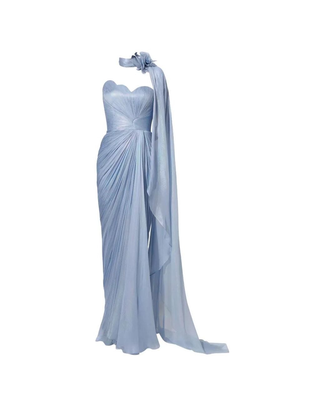 IRIS SERBAN Blue Anette Draped Floral-Detail Dress