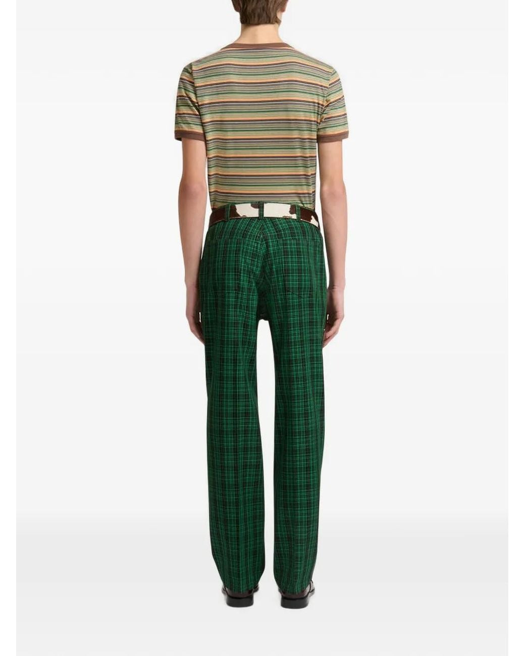 Marni Green Checked Wool-Cotton Trousers for men