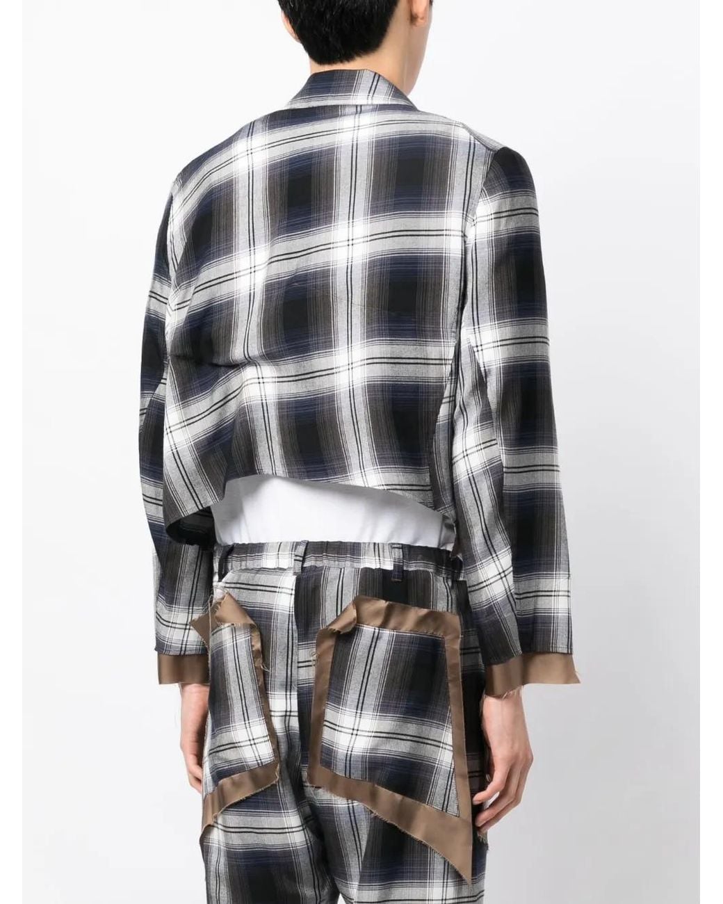 Sulvam Black Asymmetric Plaid-Check Blazer for men