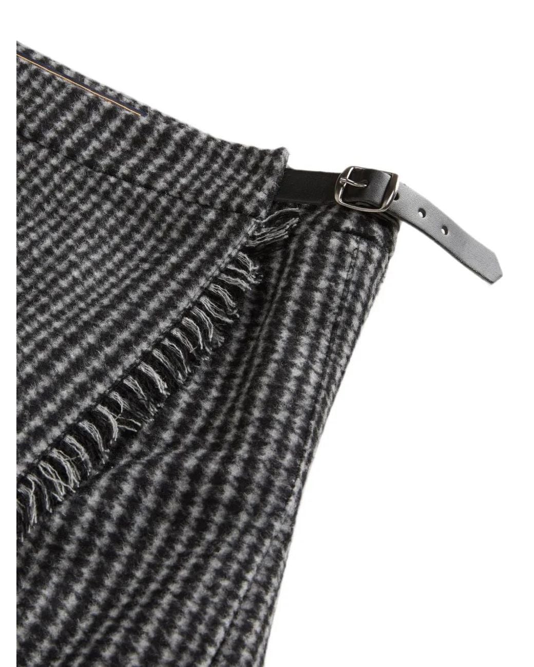 Woolrich Gray Check-Pattern Fringed Mini Skirt