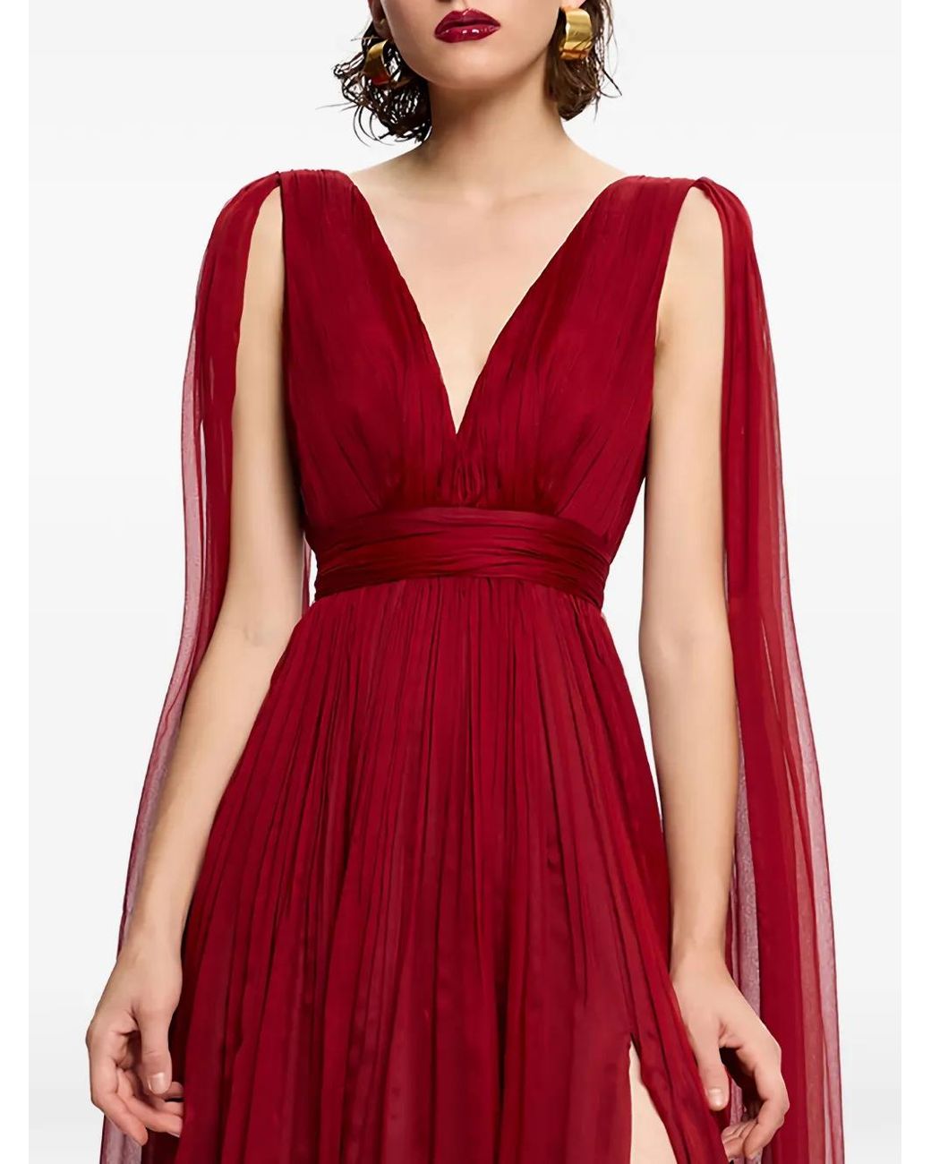 Framboise Red Yamina V-Neck Silk Maxi Dress