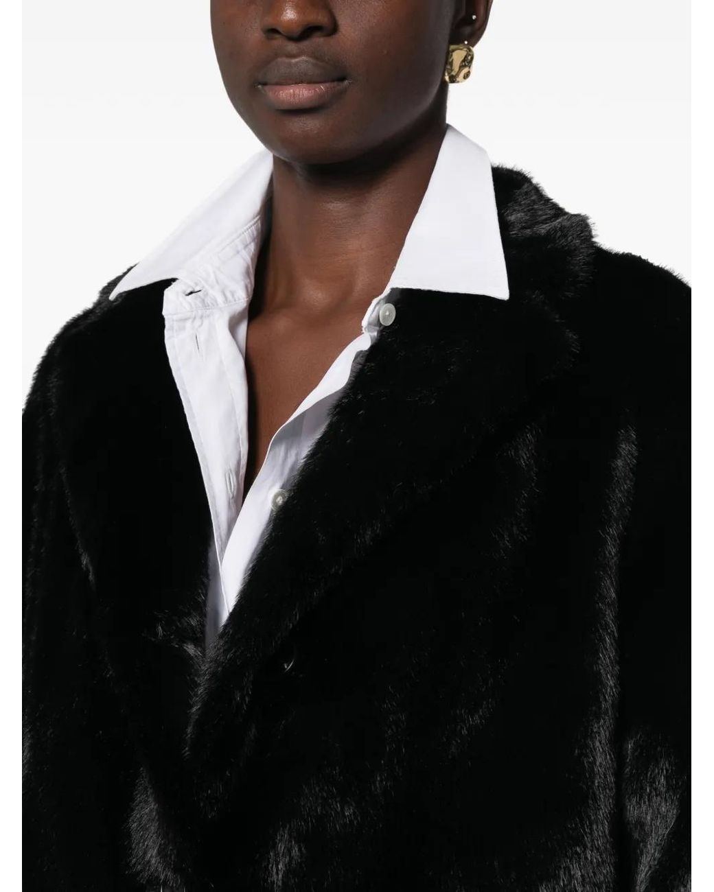 Betta Corradi Black Faux-Fur Notch-Lapel Coat