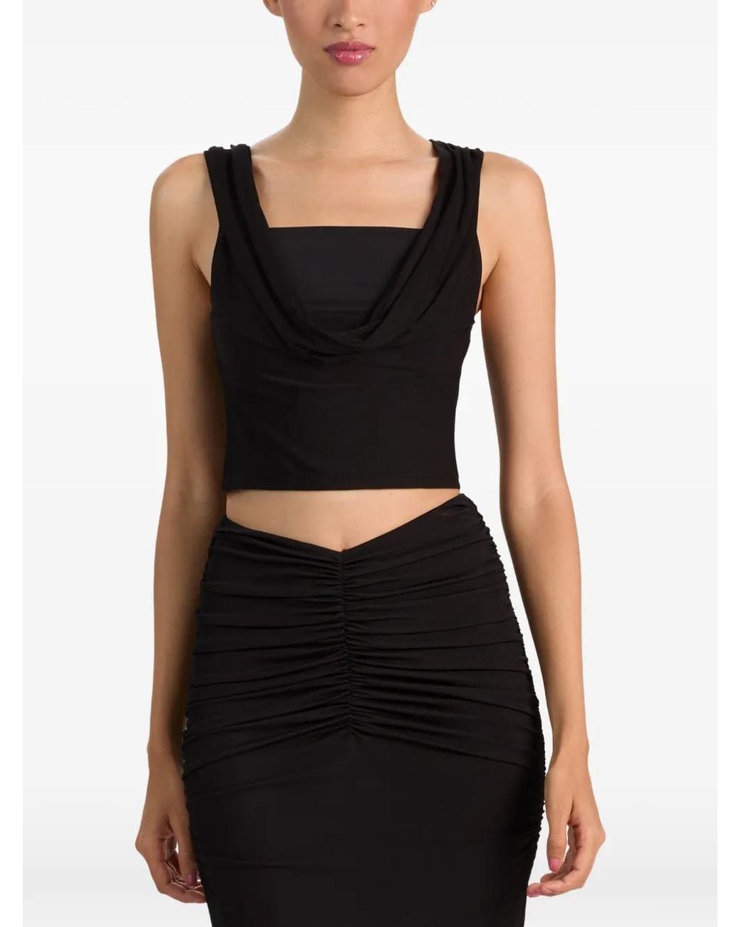 Alice + Olivia Black Alena Draped Cropped Top