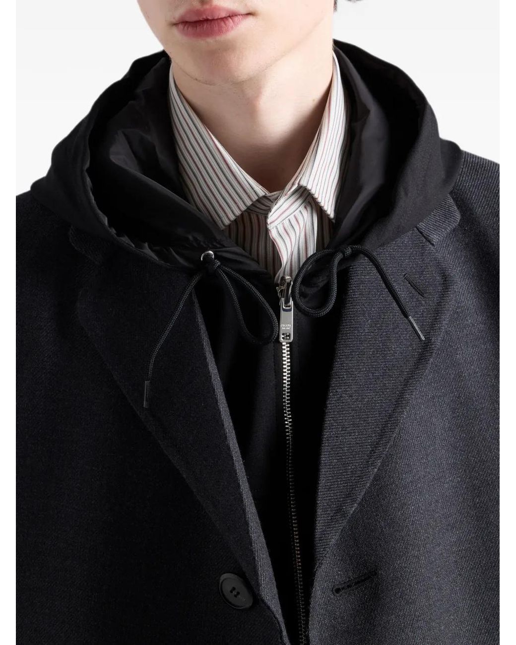Prada Black Technical Fleece Hoodie Jacket for men