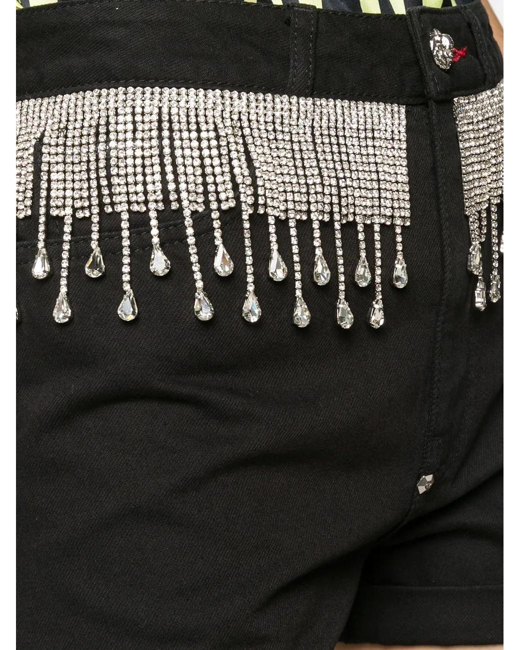 Philipp Plein Black Crystal-Embellished Denim Shorts