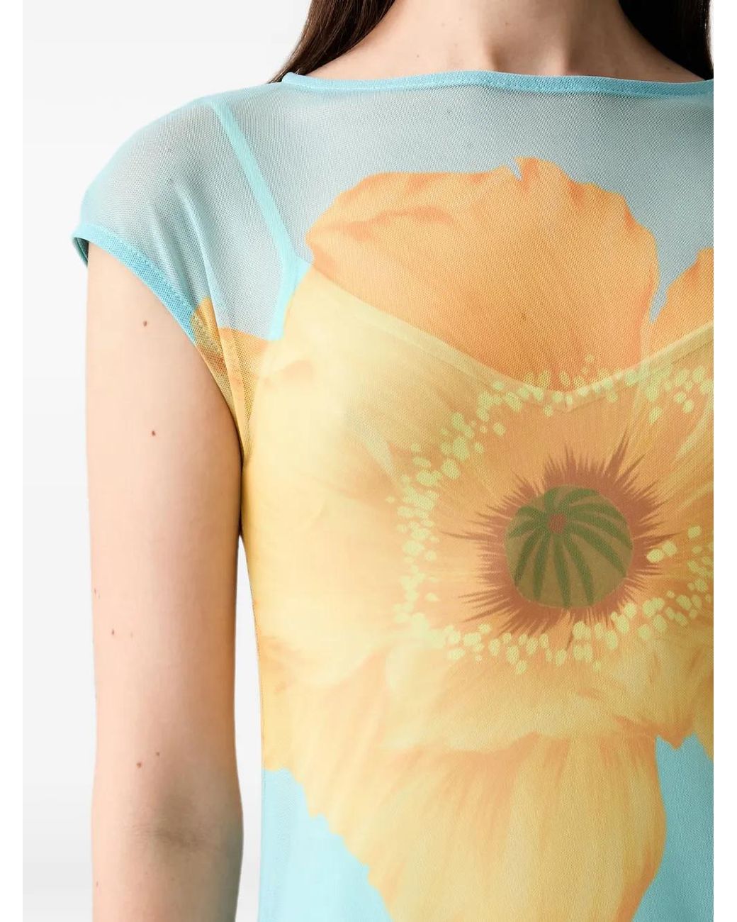 Never Fully Dressed Blue Floral-Print Mesh Midi Dress