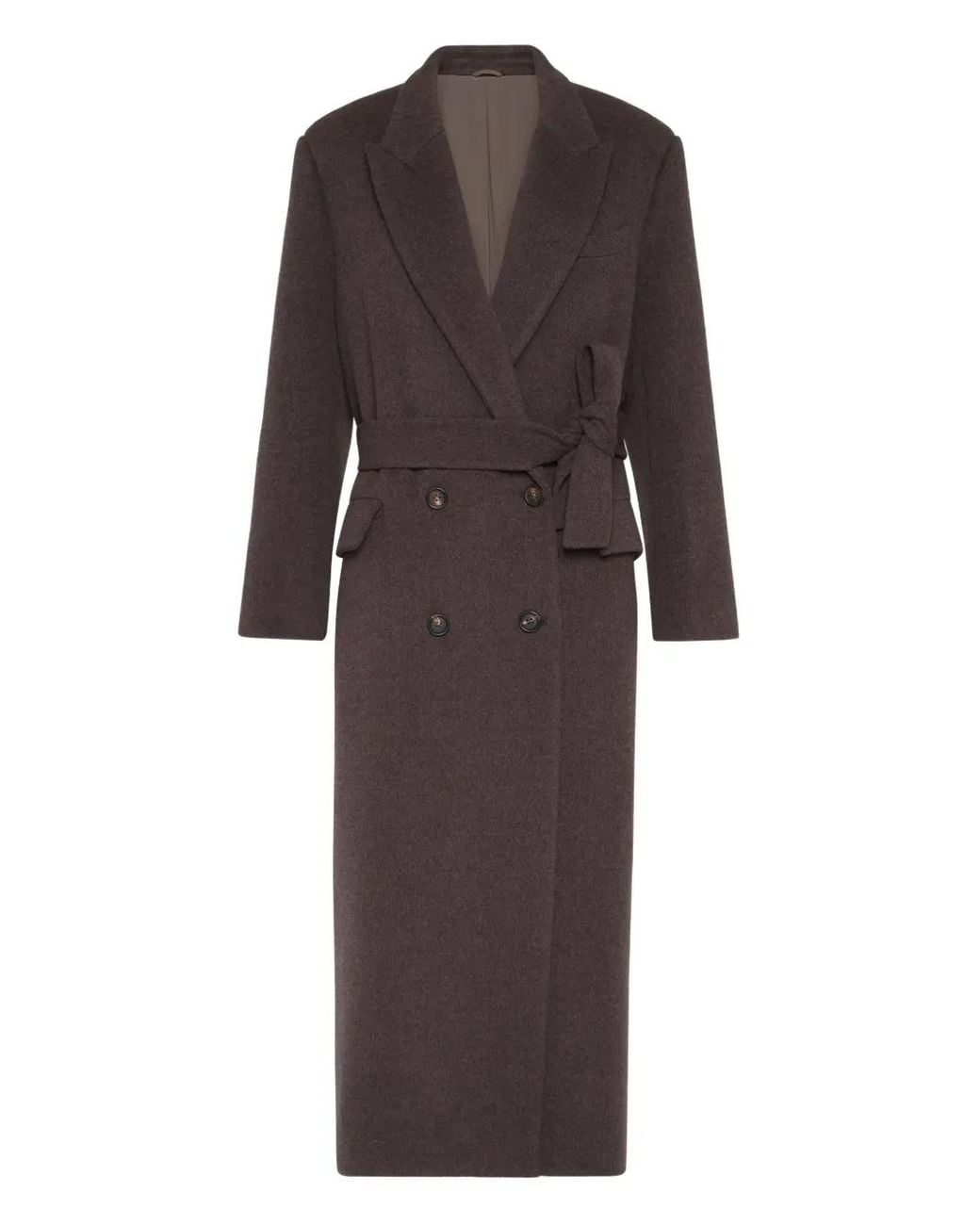 Brunello Cucinelli Brown Double-Breasted Belted Coat