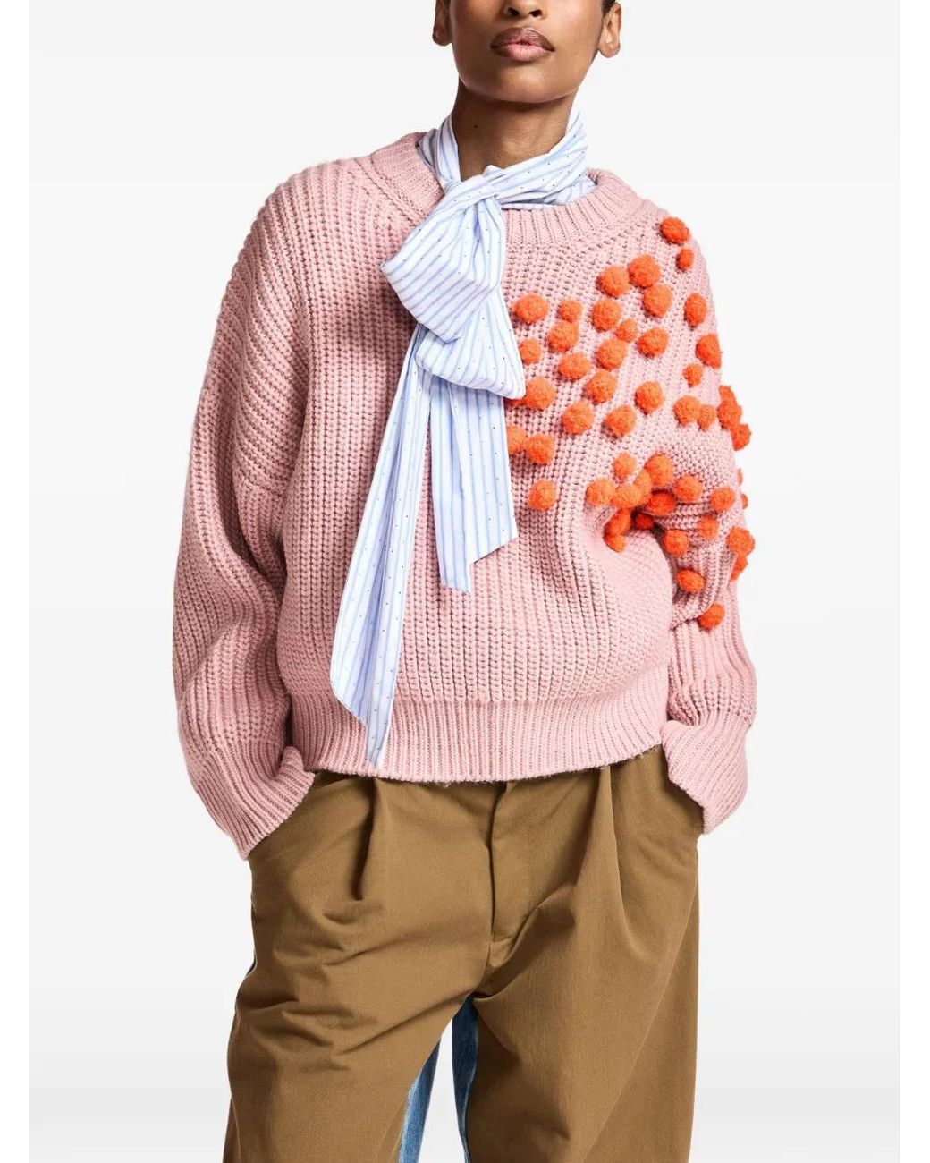Essentiel Antwerp Pink Kostar Pompon-Embellished Sweater