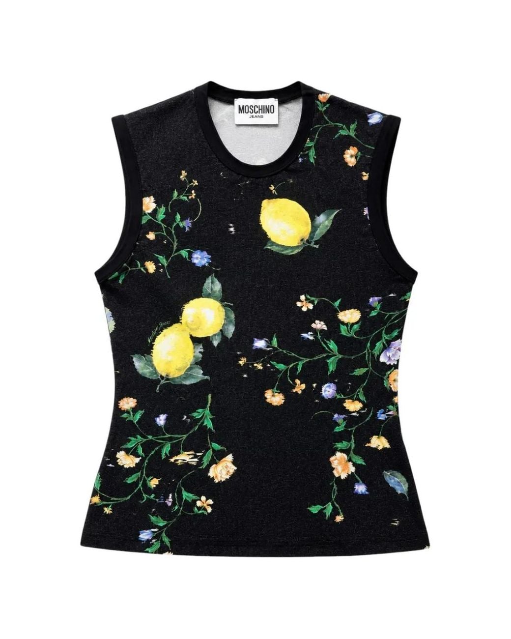 Moschino Black Lemon-Print Floral-Pattern Top