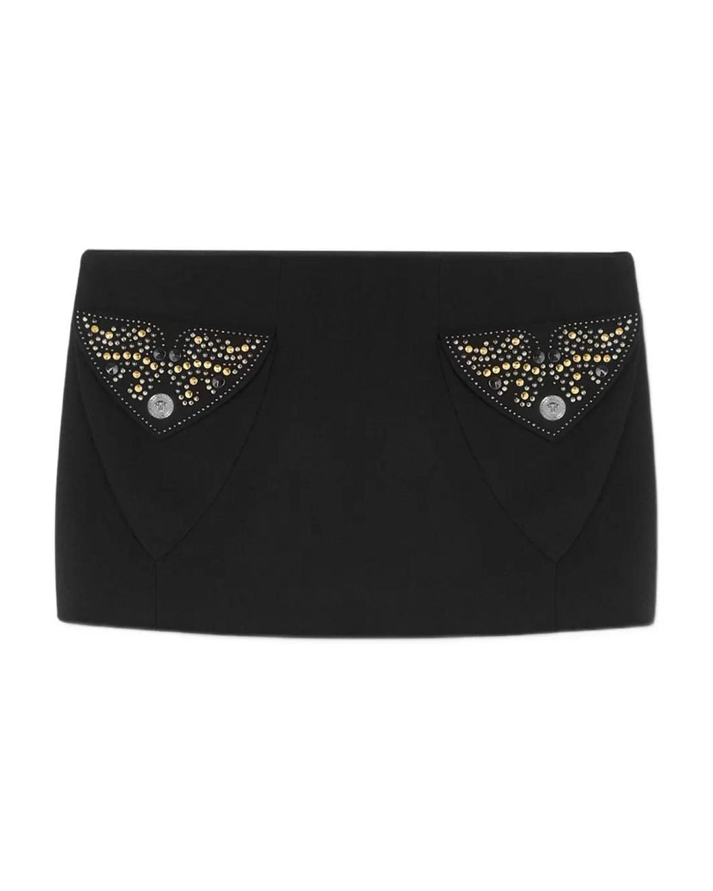 Versace Black Fitted Mini Skirt With Flap Pockets