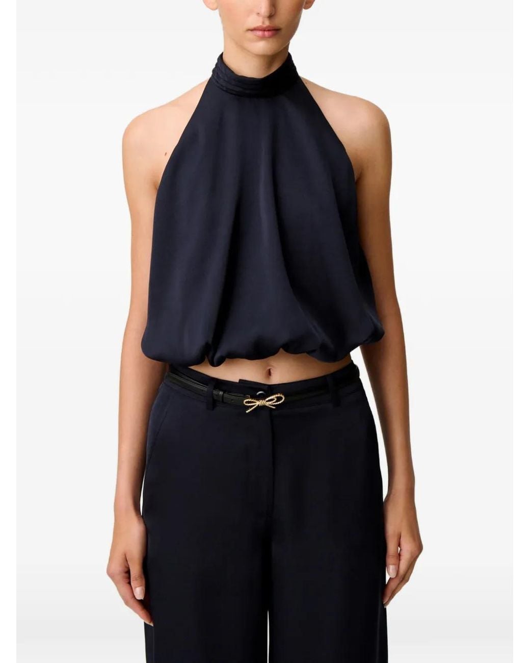 Claudie Pierlot Blue Satin Open-Back Top
