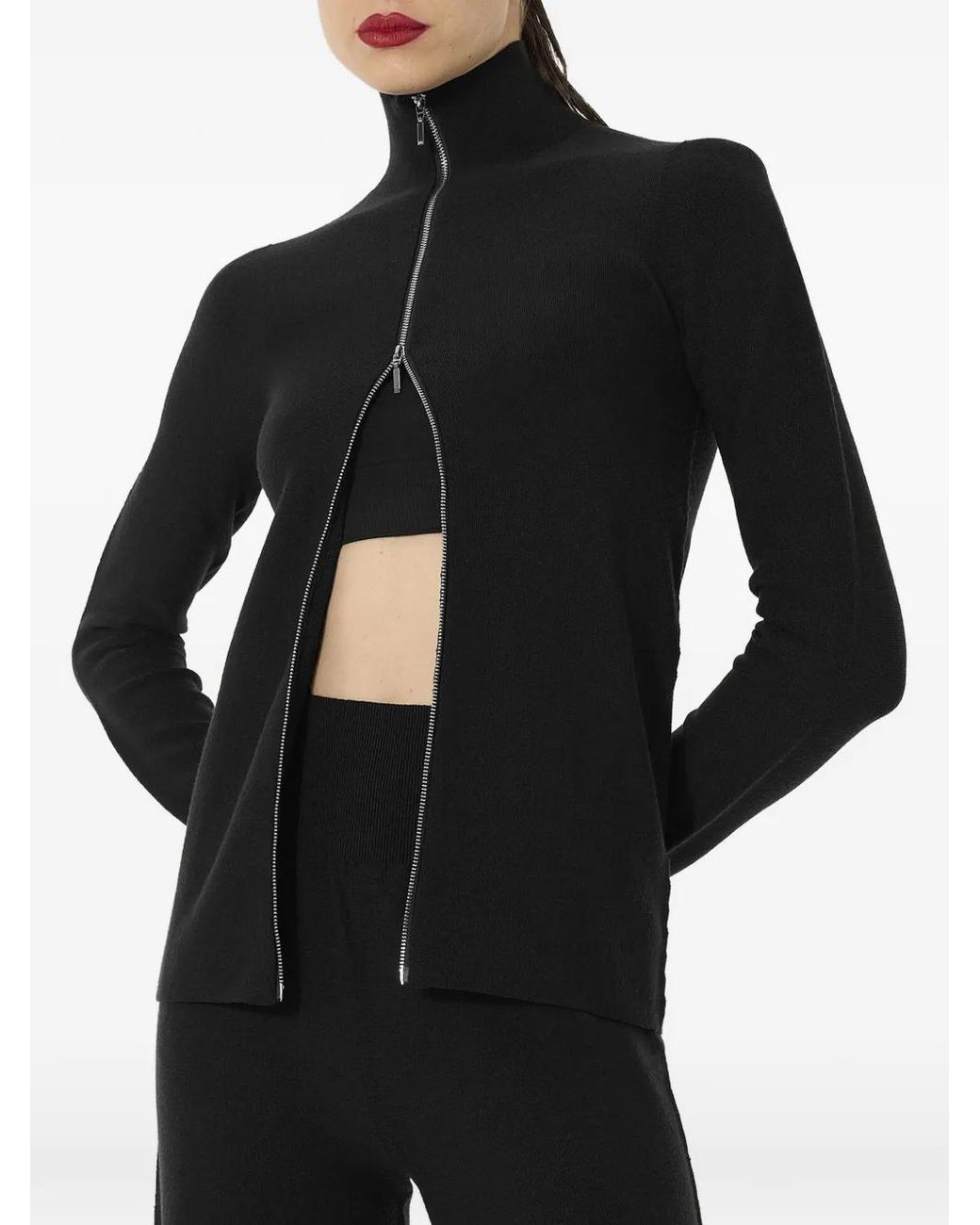Wolford Black Funnel-Neck Zip-Up Sweater