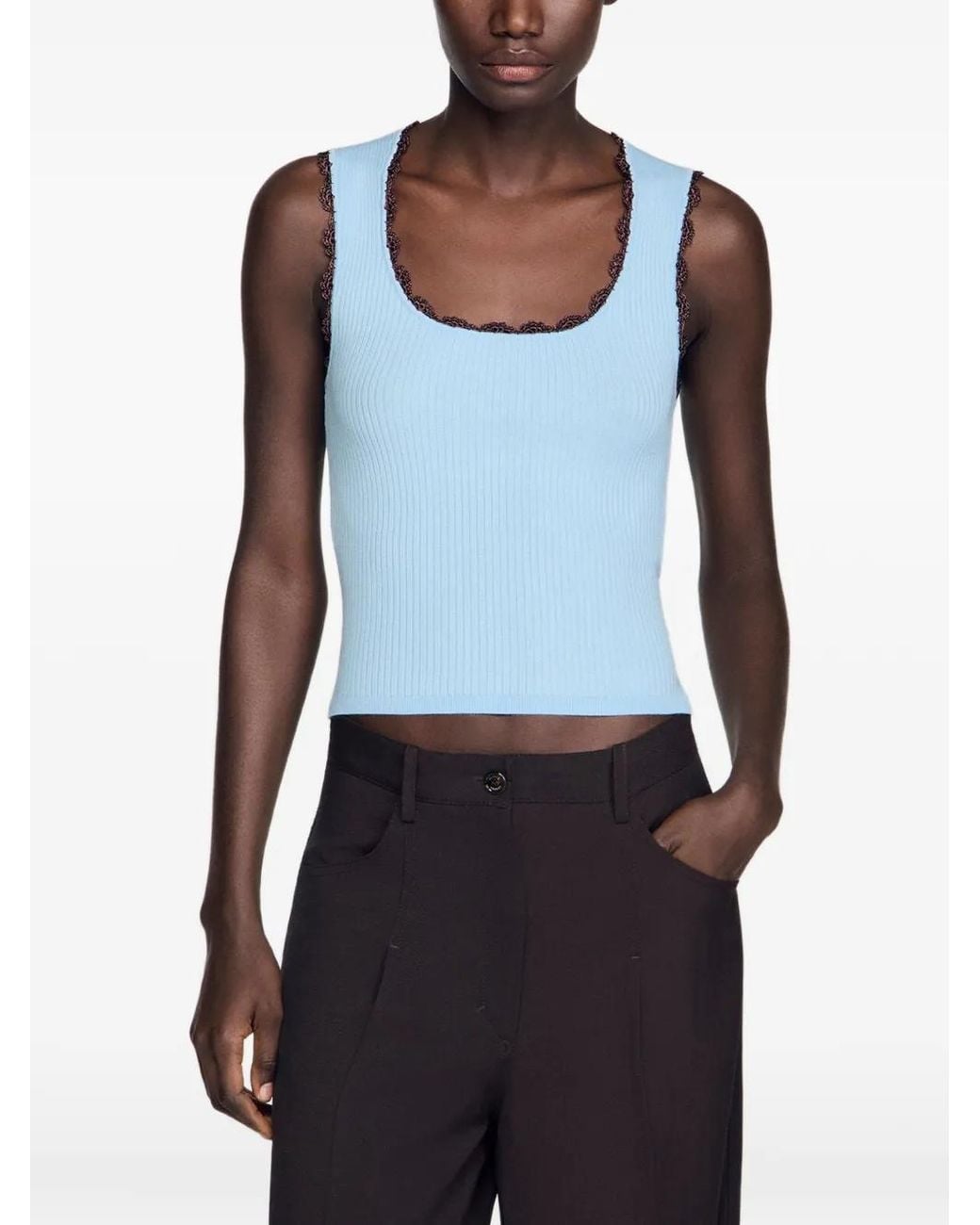 Sandro Blue Crochet Detail Knit Top