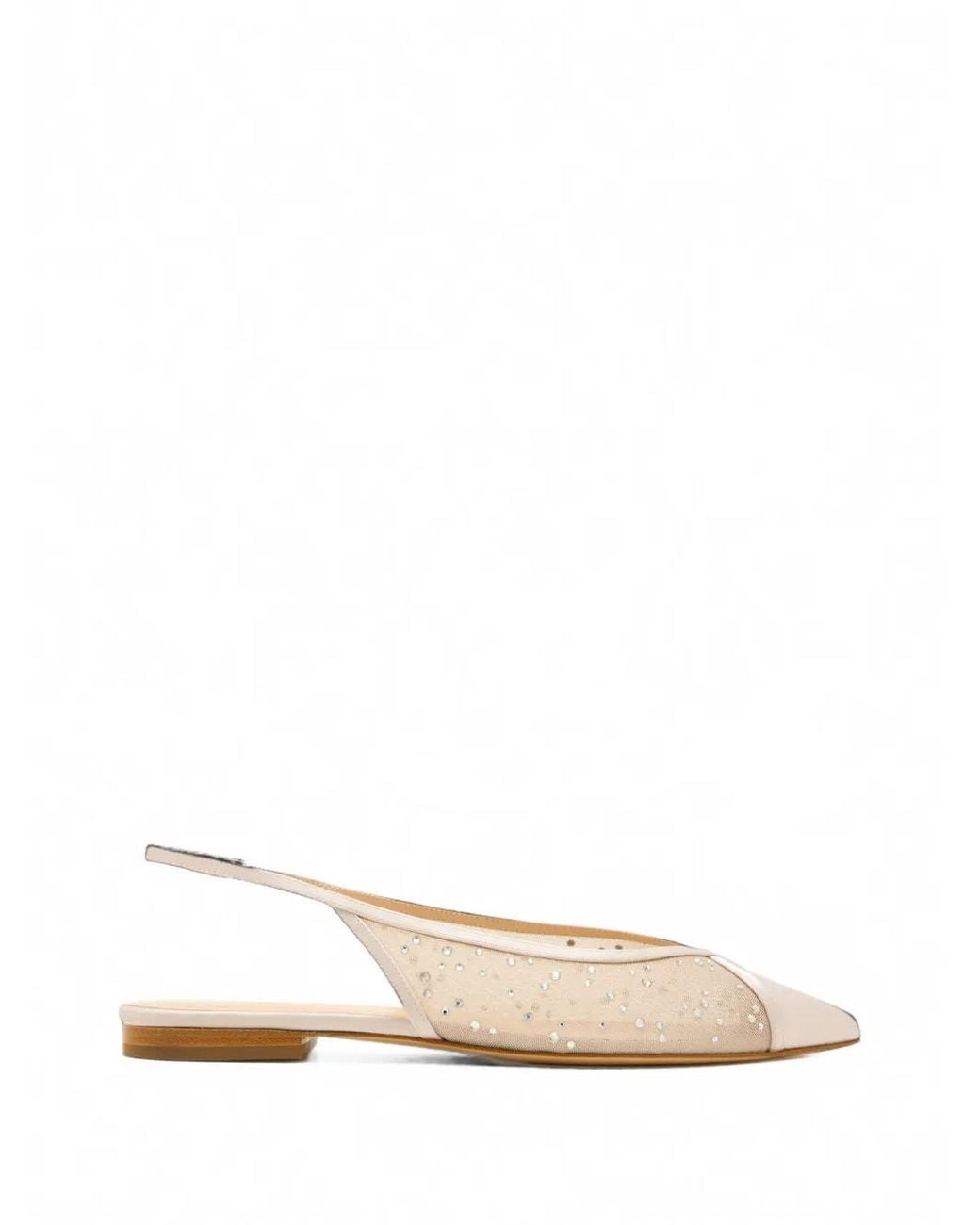 Andrea Wazen White Ines Crystal-Embellished Mesh Flat Pumps