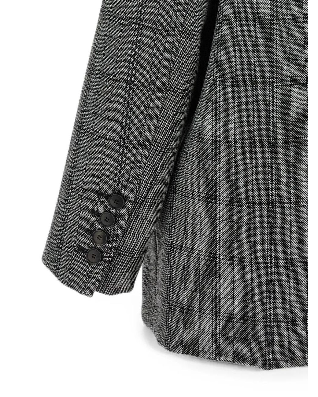 Tela Gray Prince Of Wales Brooch-Detail Blazer