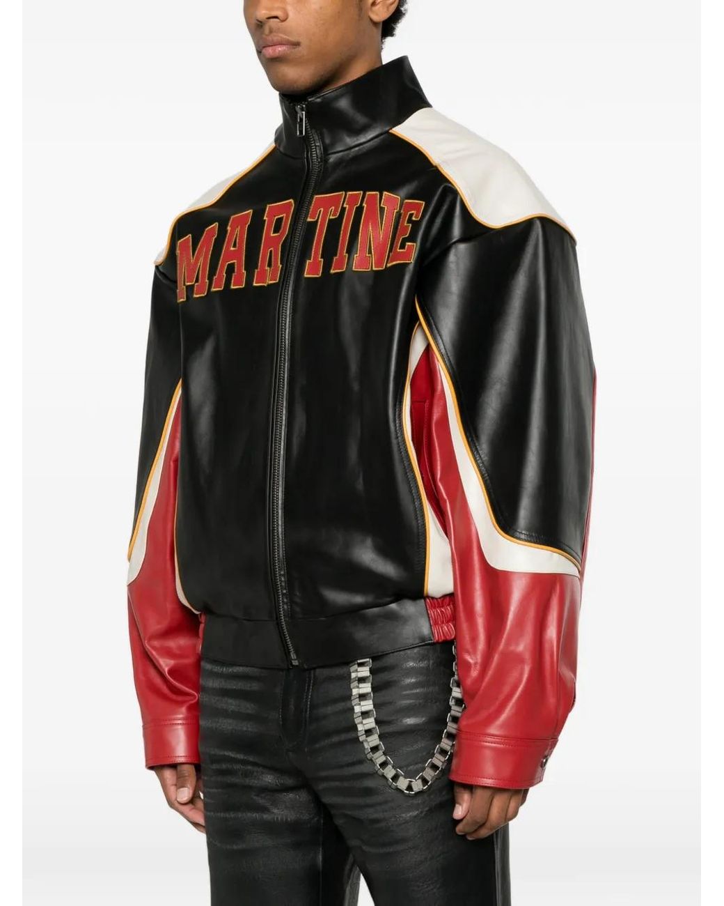 Martine Rose Red Logo-Patch Leather Jacket for men